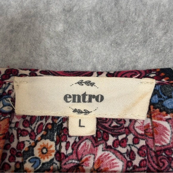 Entro Floral Tunic With Bell Sleeves Blouse Top-Red/Blue-Women Size Large - Picture 4 of 7